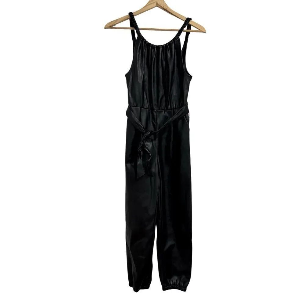 ZARA Girls Black Vegan Leather
Jumpsuit, Belted w/Side
Pockets NWT